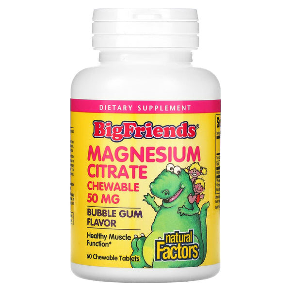 Natural Factors, Big Friends, Magnesium Citrate, Bubble Gum, 50 mg, 60 Chewable Tablets