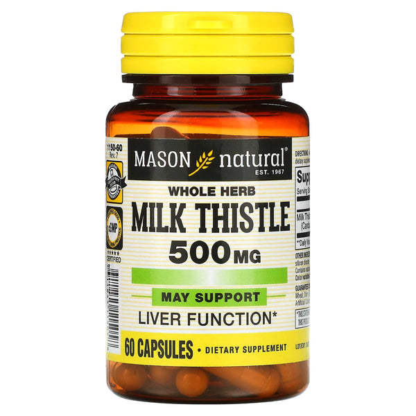 Mason Natural, Whole Herb Milk Thistle, 500 mg, 60 Capsules