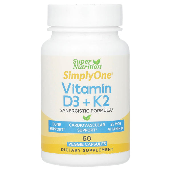 Super Nutrition, Vitamin D3 + K2, 60 Veggie Capsules