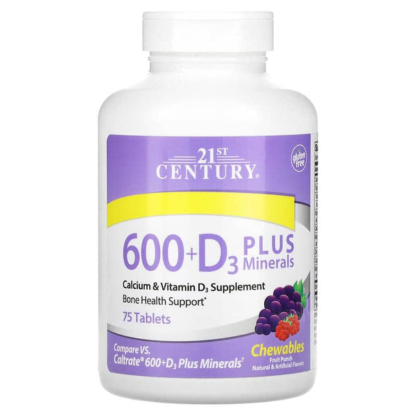 21st Century, Calcium 600 + D3 Plus Minerals, Fruit Punch, 75 Chewable Tablets