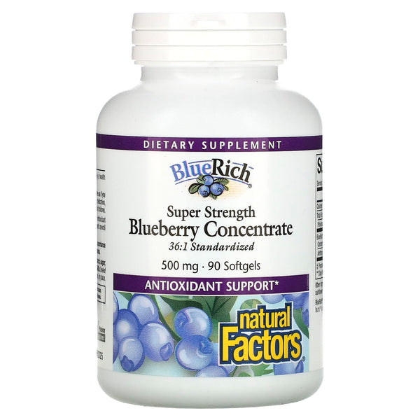 Natural Factors, BlueRich, Super Strength Blueberry Concentrate, 500 mg, 90 Softgels