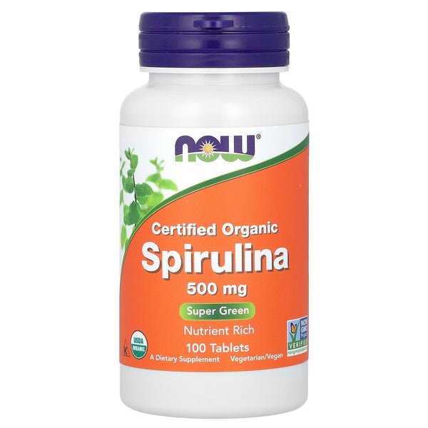 NOW Foods, Certified Organic Spirulina, 3,000 mg, 100 Tablets (500 mg per Tablet)