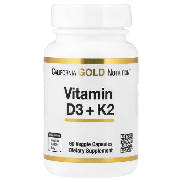 California Gold Nutrition, Vitamin D3 + K2, 60 Veggie Capsules