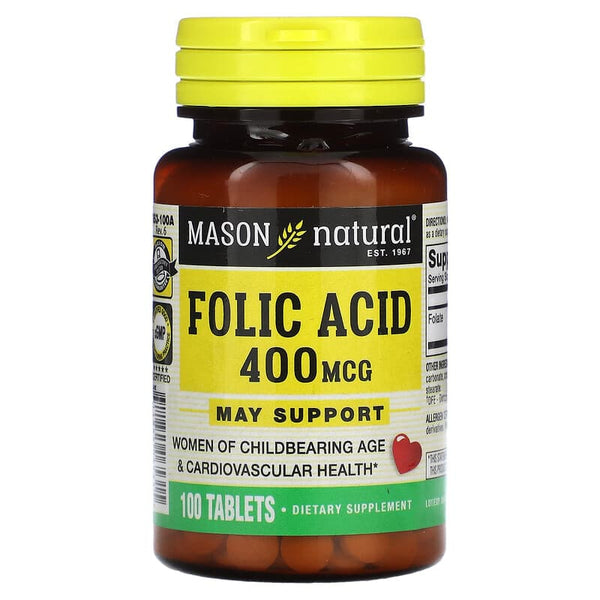 Mason Natural, Folic Acid, 400 mcg, 100 Tablets