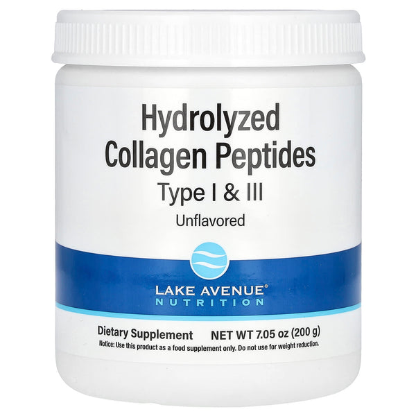 Lake Avenue Nutrition, Hydrolyzed Collagen Peptides, Type I and III, Unflavored, 7.05 oz (200 g)