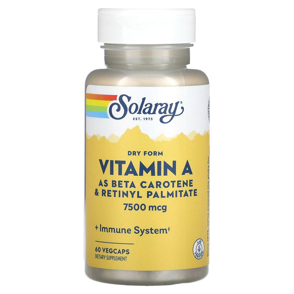 Solaray, Dry Form Vitamin A, 7,500 mcg, 60 VegCaps