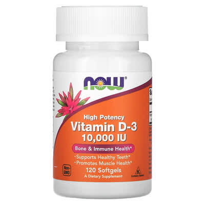 NOW Foods, Vitamin D-3, Max Potency, 10,000 IU, 120 Softgels