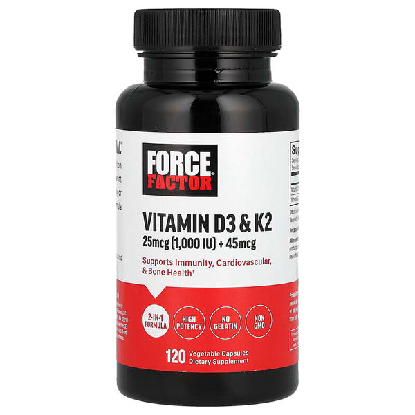 Force Factor, Vitamin D3 & K2 , 120 Vegetable Capsules