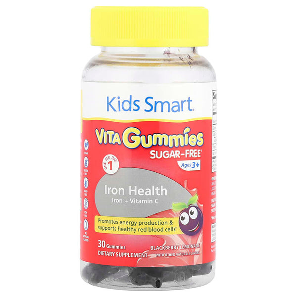 Kids Smart, Kids Smart VITA Gummies, Iron + Vitamin C, Ages 3+, Blackberry Lemonade, 30 Gummies